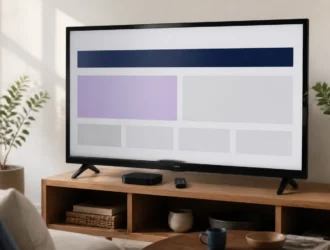 Unbranded television and streaming device showing a simple browser-style layout.