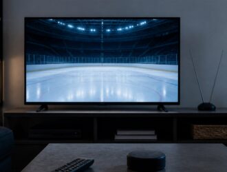 Cable-free ice-hockey viewing setup at home.