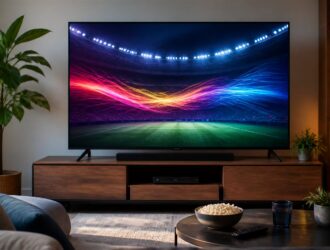 Home television showing a generic multi-sport stadium scene.
