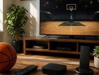 Cable-free basketball viewing setup at home.